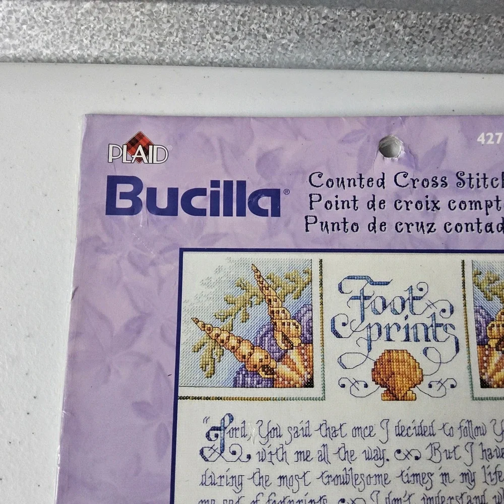 Bucilla Footprints‎ Counted Cross Stitch Kit Religious Verse Beach Seashell